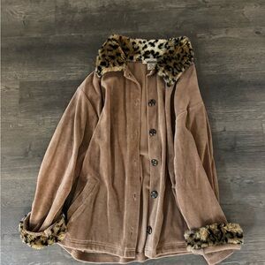 Vintage Leopard Trim Brown Women's Shirt